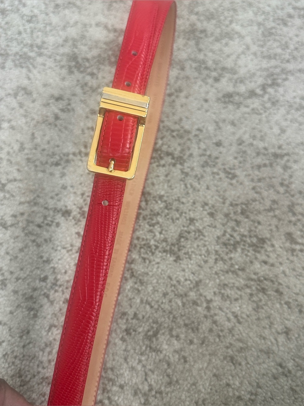 Top Grain Red Leather Womenβs Croc Embossed Belt L